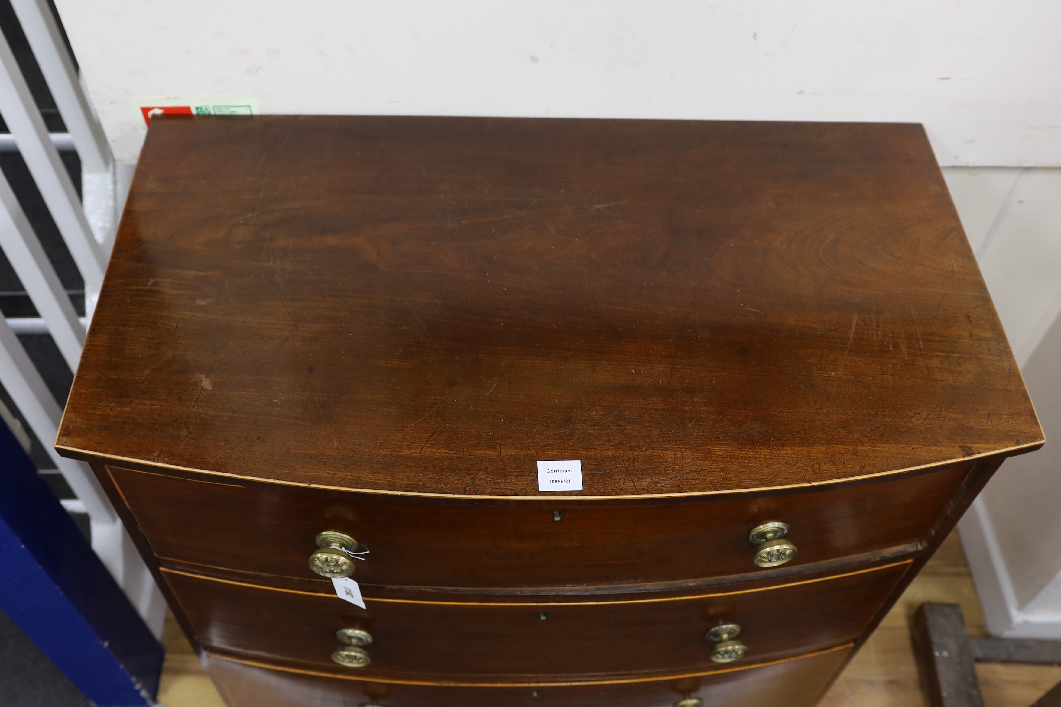 A Regency mahogany bowfront chest, width 94cm, depth 53cm, height 93cm